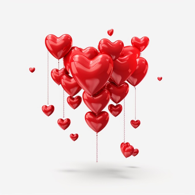 Jour de la Saint-Valentin 3d cœurs ballons rouges sur fond blanc