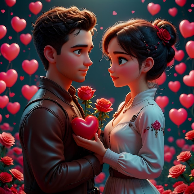Jour de la Saint-Valentin célébration couple de dessins animés en 3D