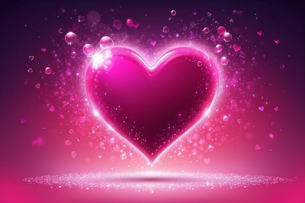 Le jour de la Saint-Valentin, le cœur et les bulles sont floues, le Bokeh brille, le rose vif, l'arrière-plan abstrait, la saison.