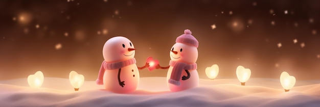 Jour de la Saint-Valentin couple de neige mignon arrière-plan pour le mariage et l'anniversaire avec espace de copie pour le texte