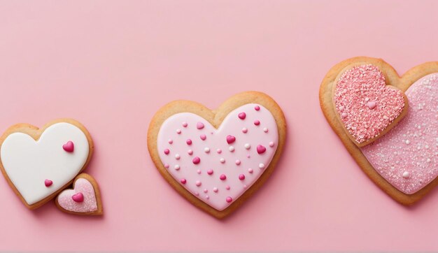 Jour de la Saint-Valentin Petit cadre de biscuits remplis sur fond rose