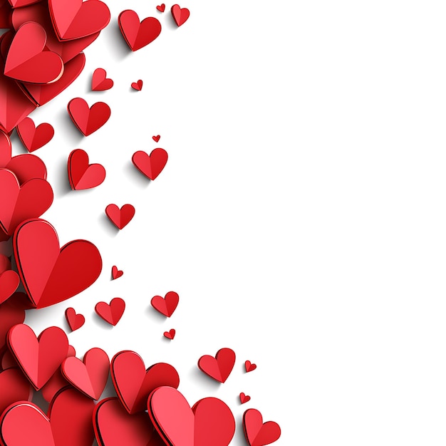 Jour de la Saint-Valentin pour la couverture du magazine plusieurs formes de cœur rouge réservent un espace vide sur le côté droit il