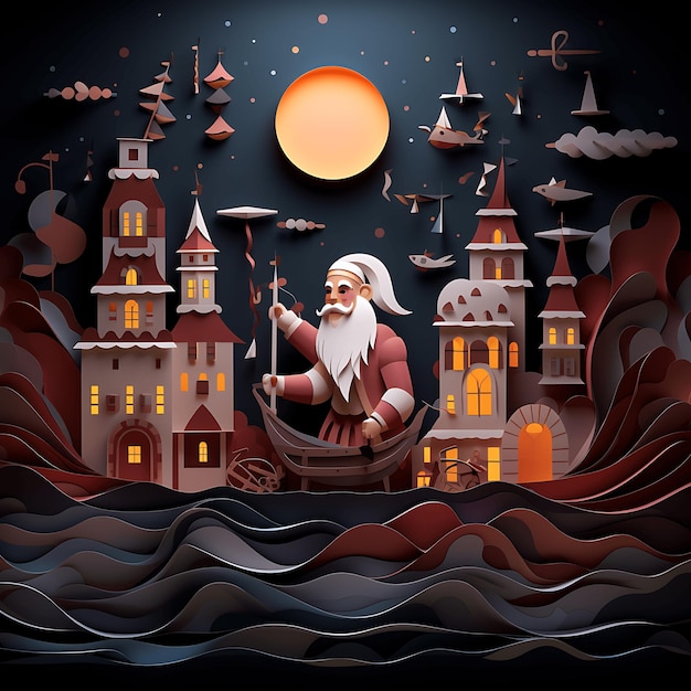 Jour de Sinterklaas Vacances néerlandaises Saint Nicolas ou Sinterklaas arrive en ville la nuit paper art