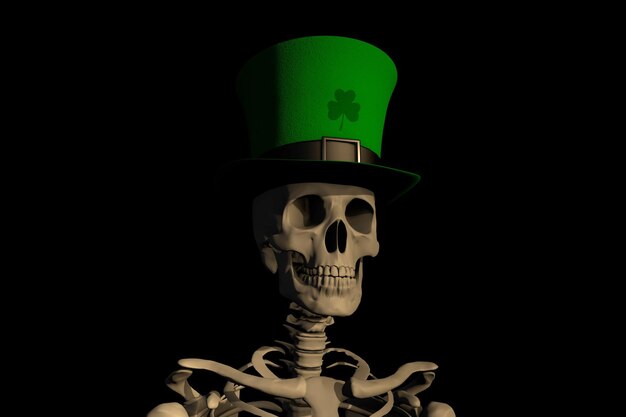 Le jour de St. Patrick en 3D Squelette dans un chapeau vert
