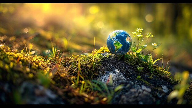 Photo jour de la terre fond papier peint planète terre dans la nature aller vert plantes écologie