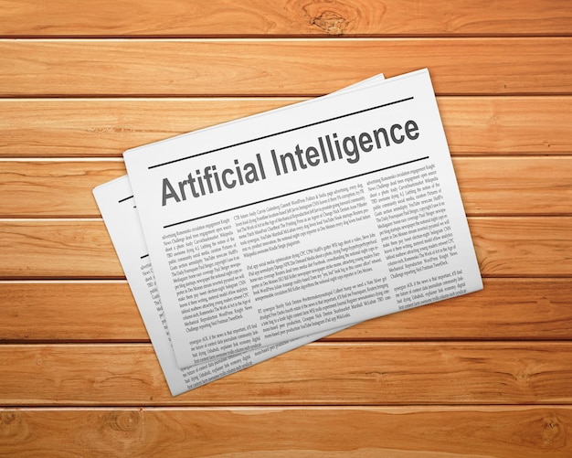 Un journal sur un bureau en bois avec le titre Intelligence artificielle