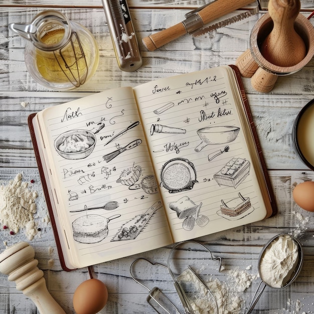 Journal de recettes personnelles du boulanger, griffonnées et croquis, journal de saveur