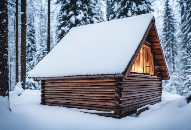 Un journal secret caché dans le tiroir d'une cabane isolée dans une forêt enneigée. IA générative