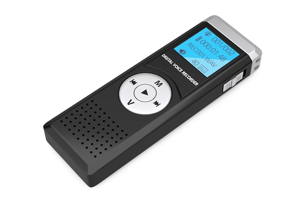 Journaliste Digital Voice Recorder ou Dictaphone sur fond blanc. Rendu 3D