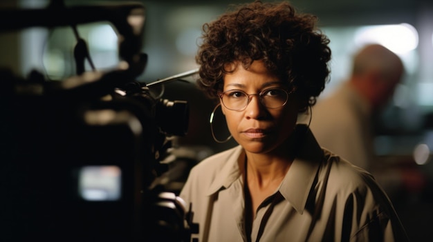 Journaliste Femme afro-américaine d'âge moyen Réalisant une interview dans la salle de presse Generative AI AIG22