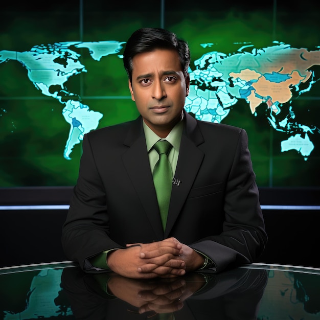 Un journaliste indien curieux dévoile des histoires Une rencontre captivante sur un fond d'écran vert