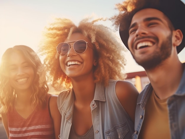 Journée de l'amitié Des amis heureux sourient