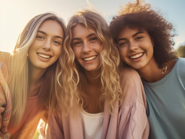 Journée de l'amitié Des amis heureux sourient