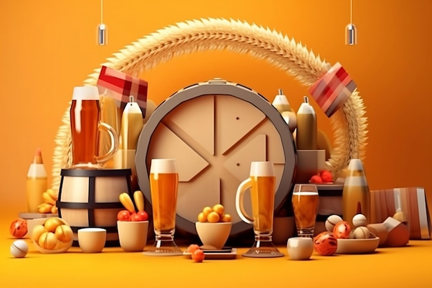 Journée de la bière pour le concept publicitaire avec quelques objets connexes IA générative graphique low poly 3d