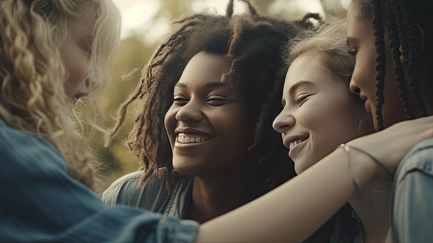 Photo journée de câlins entre amis ou en famille heureux