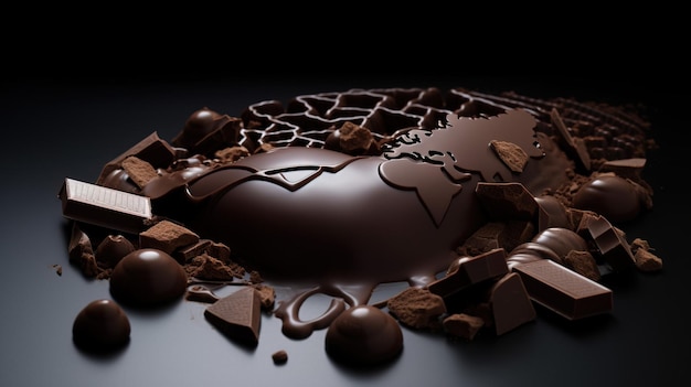 Journée du chocolat un ensemble de différents bonbons et pépites de chocolat Concept de fond d'écran généré par l'IA