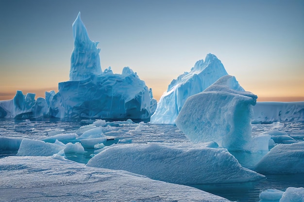 Une journée ensoleillée dans l'Antarctique froid Icebergs de l'Antarctique Reflet d'icebergs en eau claire et profonde