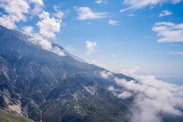 Journée ensoleillée dans les montagnes des sommets des montagnes ciel bleu nuages sur les sommets des montagnes rochers pointus