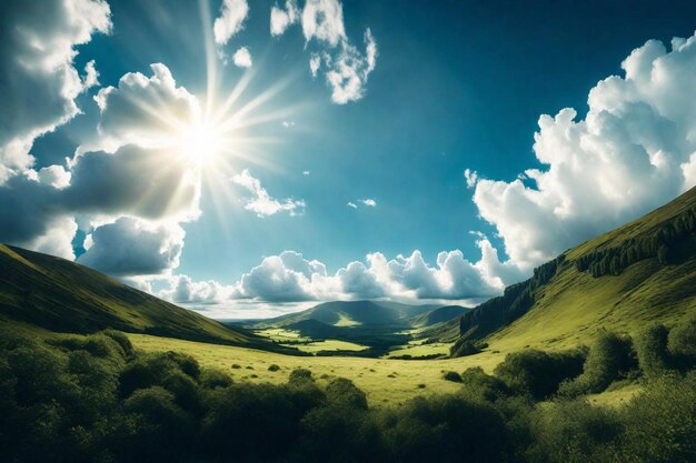 Photo une journée ensoleillée avec un soleil qui brille sur le ciel