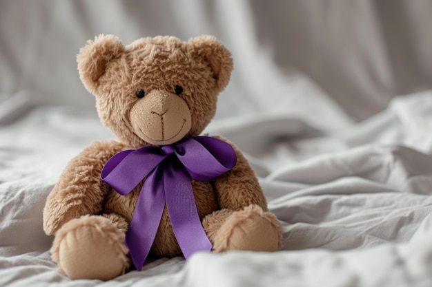 Photo journée de l'épilepsieconcept de soins de santéours en peluche avec ruban violetespérance d'épilepsy ou de cancer