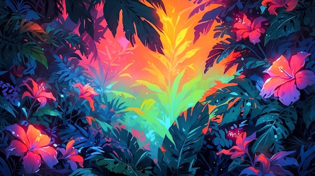 Photo une journée d'été spéciale le coucher de soleil tropical brille un paysage de jungle vibrant