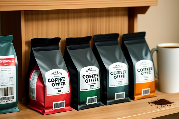 Photo journée internationale du café sacs de café instantané faciles à transporter contrairement aux grains de café traditionnels faits à la main
