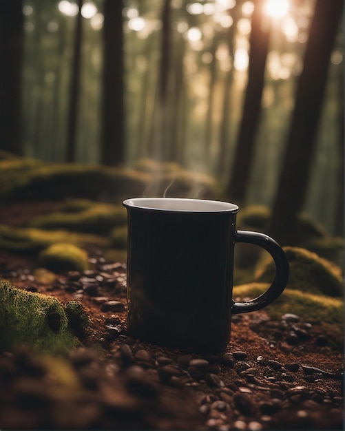 Journée internationale du café une tasse de café dans une forêt avec des grains de café