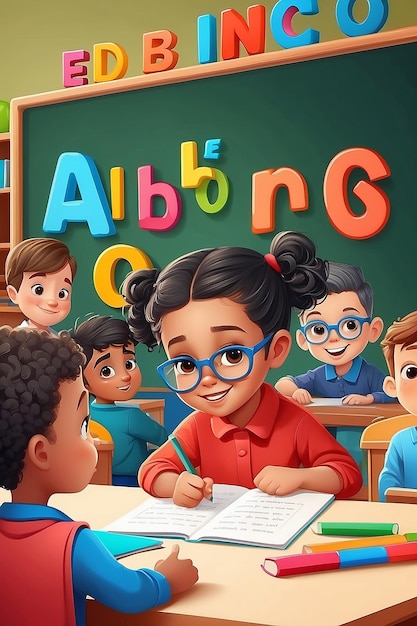 Journée internationale de l'éducation avec les enfants et les lettres de l'alphabet en classe