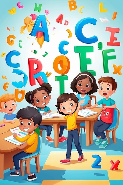 Journée internationale de l'éducation avec les enfants et les lettres de l'alphabet en classe