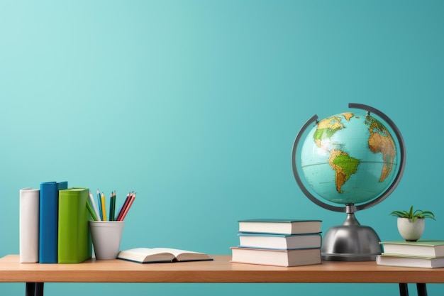 journée internationale de l'éducation globe livres et papeterie AI généré