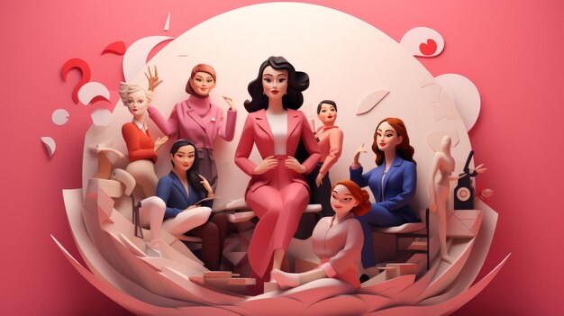 Journée internationale de la femme le 8 mars dessin animé 3D de style IA génératif