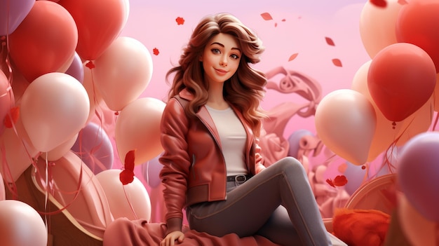 Journée internationale de la femme le 8 mars dessin animé 3D de style IA génératif