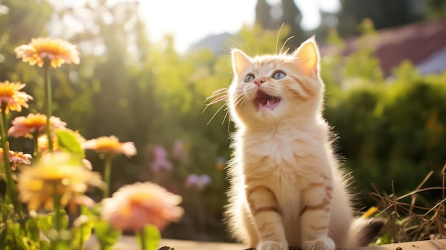 Journée joyeuse du chaton au milieu des fleurs