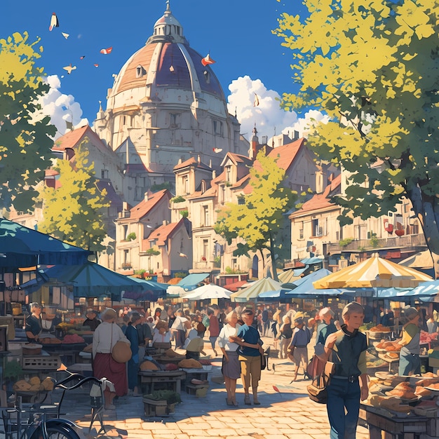 Une journée de marché dans une ville européenne
