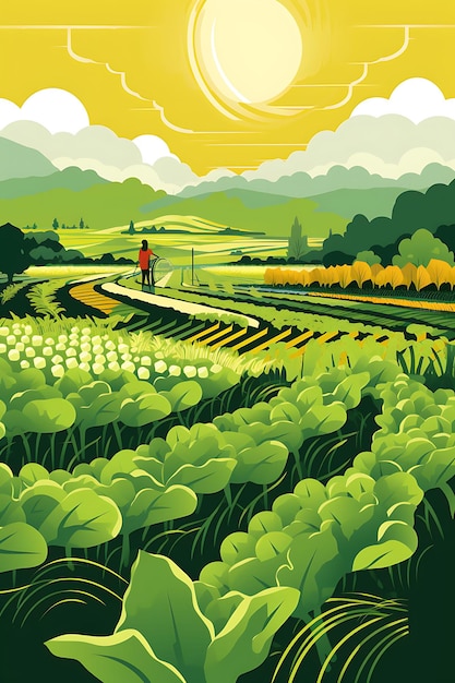 Journée mondiale de l'alimentation Les agriculteurs s'occupent des récoltes Vert et jaune Flat T Art d'affiche créatif de la Journée internationale