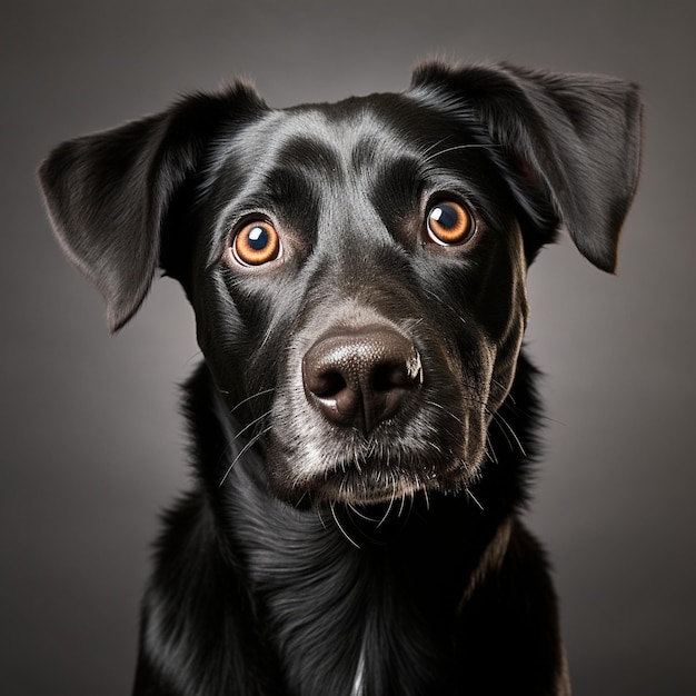 Journée mondiale des animaux Un beau chien noir d'animaux de compagnie assis innocemment vous regarde