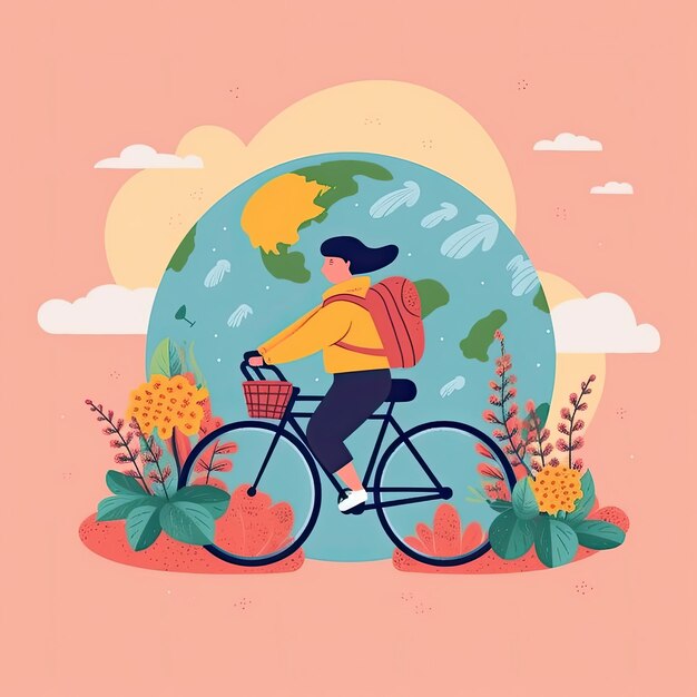 Photo journée mondiale de la bicyclette illustration plate dessinée à la main illustration conceptuelle d'art vectoriel plat icône plate ai générée