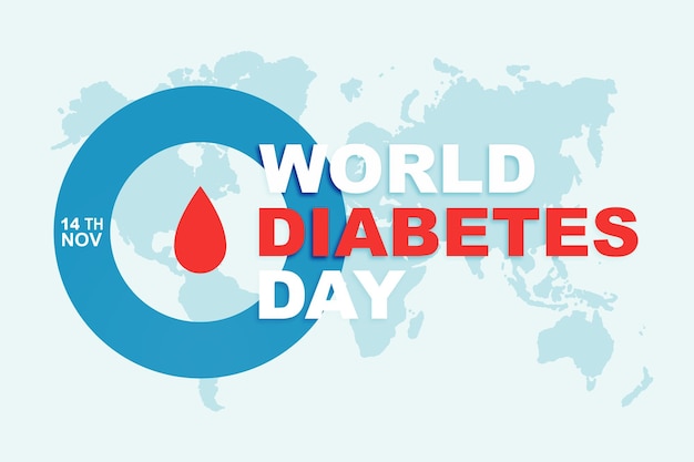 Journée mondiale du diabète 14 novembre logo abstrait en couleurs bleues avec carte du monde mois de sensibilisation au diabète