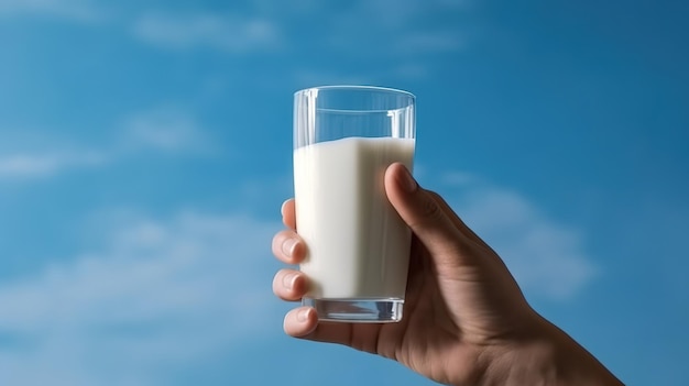 Journée mondiale du lait Un verre de lait à la main Generative ai