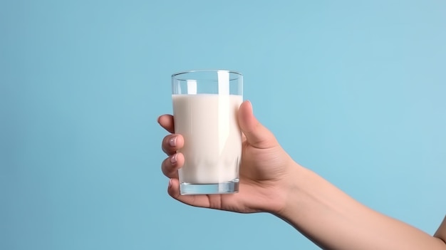 Journée mondiale du lait Un verre de lait à la main Generative ai