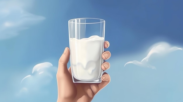 Journée mondiale du lait Un verre de lait à la main Generative ai