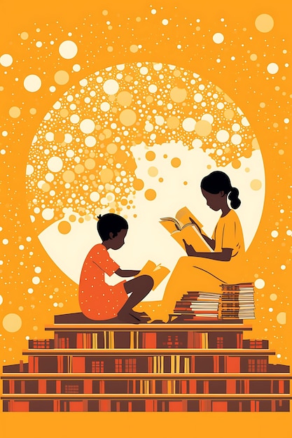Photo journée mondiale du livre avec des enfants qui lisent des livres dans une bibliothèque journée internationale de l'affiche créative