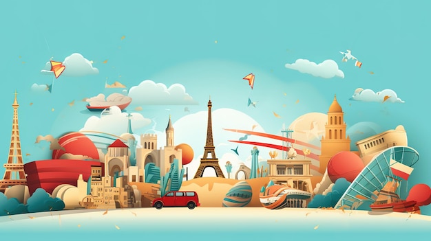 La Journée mondiale du tourisme génère des illustrations 3D de voyageAI généré