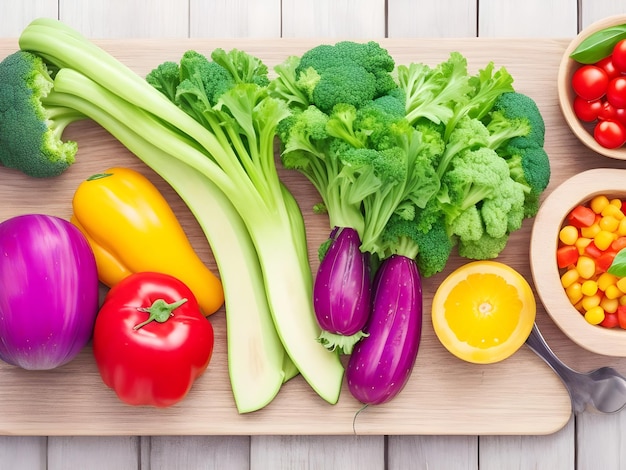 Journée mondiale du véganisme attrayant Différents aliments sains à base de légumes sur table en bois AI Générer