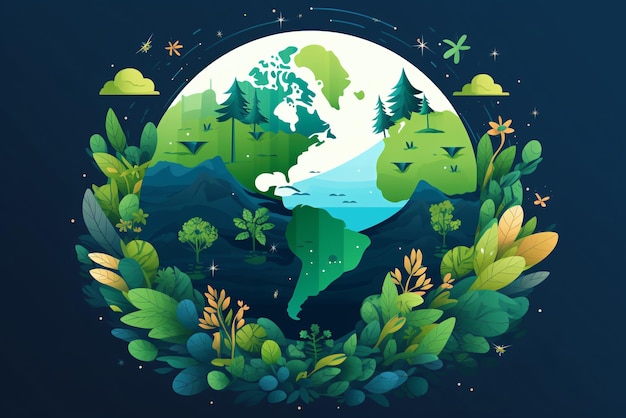 Journée mondiale de l'écologie avec des arbres Terre et illustration de la journée de la Terre