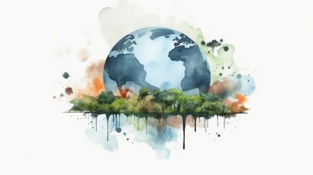 Journée mondiale de l'environnement 5 juin style aquarelle AI générative