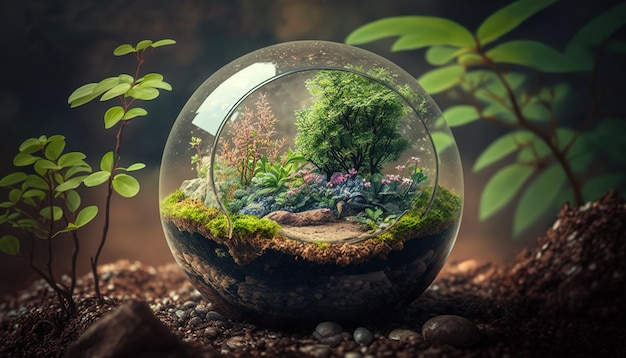 Journée mondiale de l'environnement globe de verre sur le sol dans la nature concept pour l'environnement et la conservation