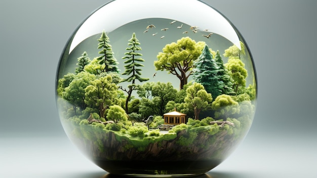 Photo journée mondiale de l'environnement et journée de la terre concept avec globe de verre roche de chaîne de montagnes ai image générée