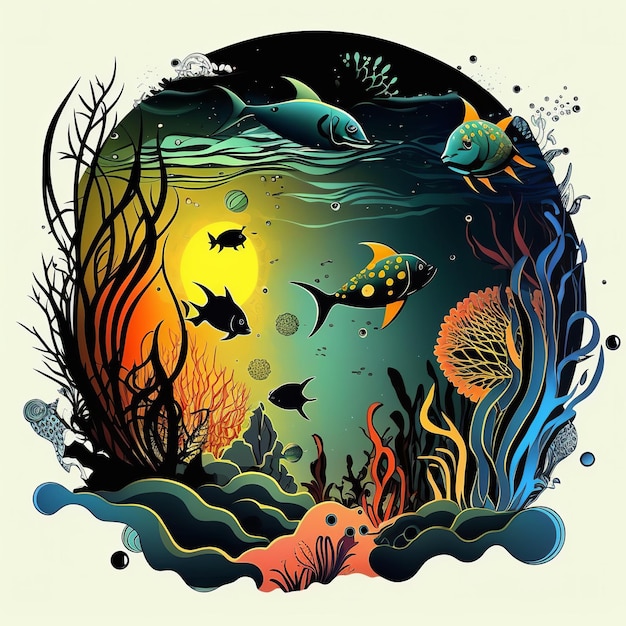 Journée mondiale de l'océan Animaux du monde sous-marin Poissons colorés Generative Ai