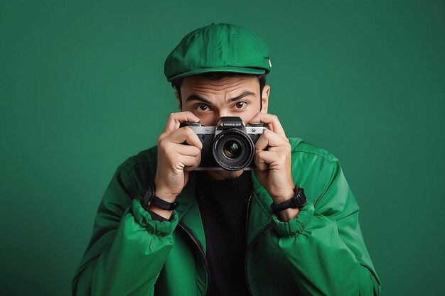 Journée mondiale de la photographie Photographe vert avec appareil photo